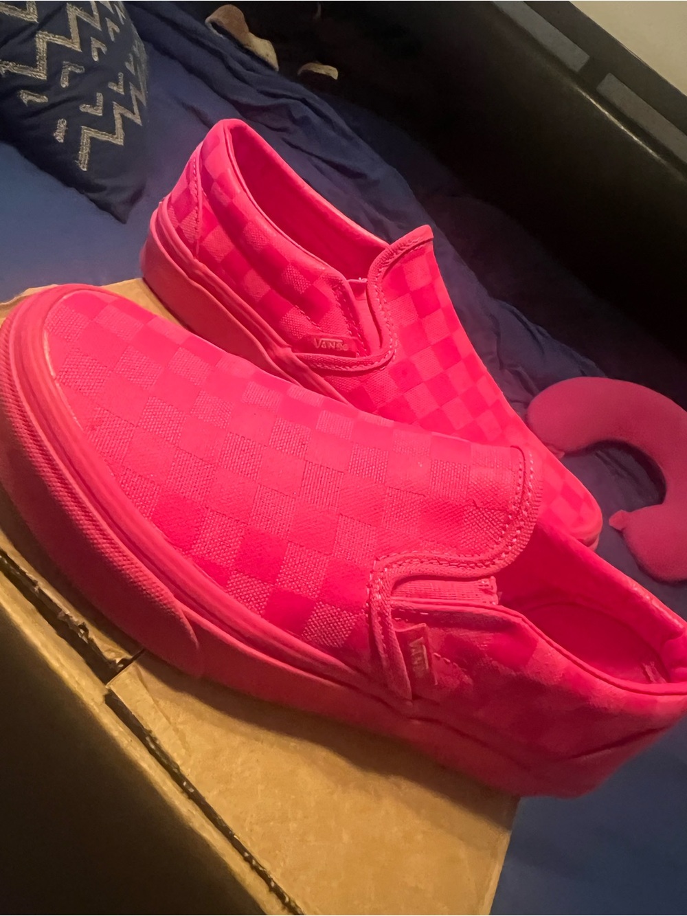 Vans Pink Checkerboard Slip-On Sneakers - Picture 4 of 5